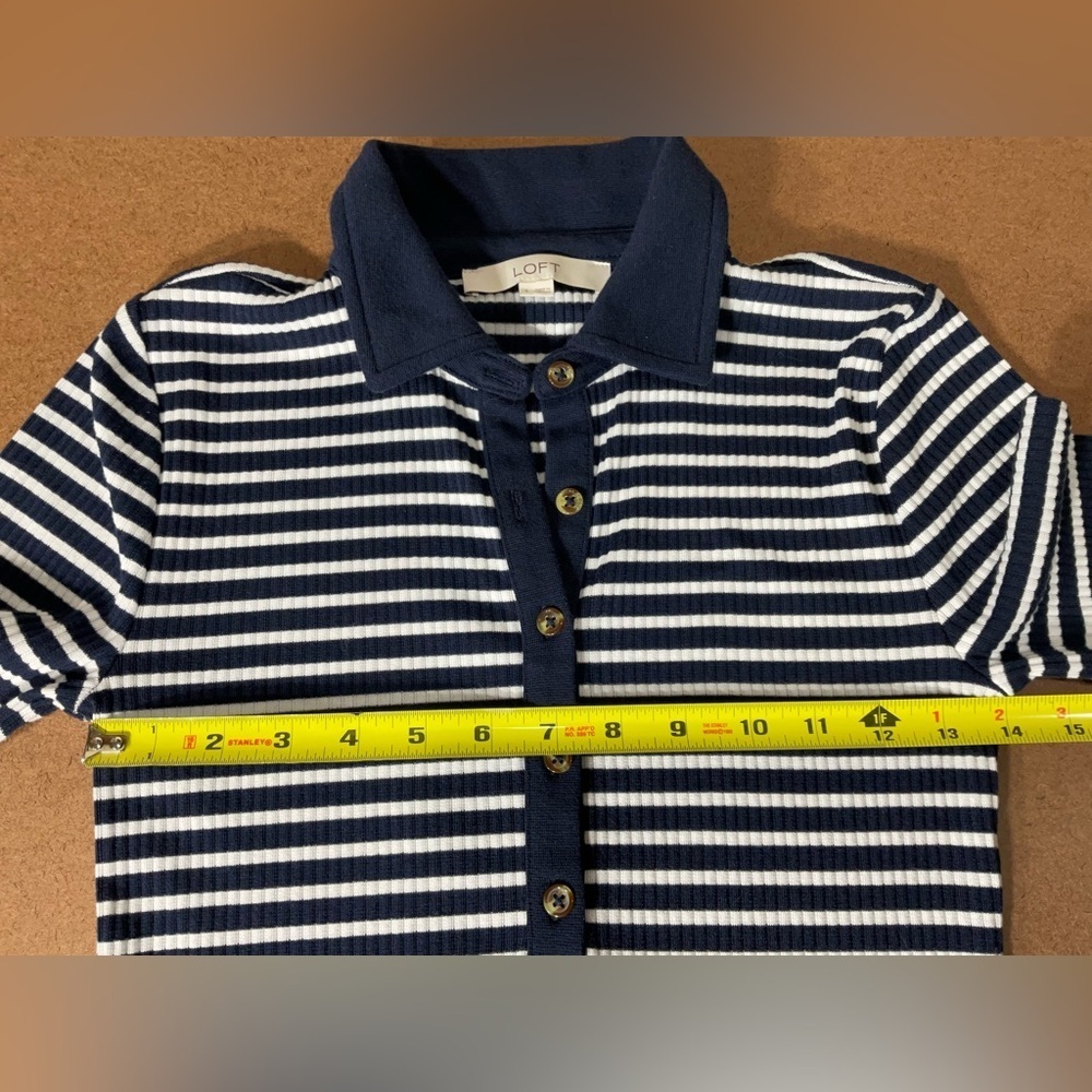 LOFT Navy and White Striped Button Down Shirt - Picture 6 of 8